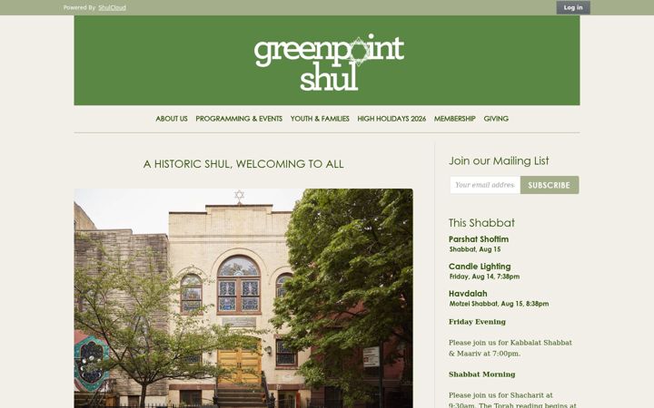 Screenshot of greenpointshul.org