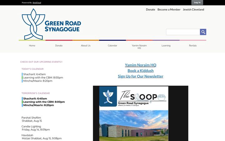 Screenshot of greenroadsynagogue.org