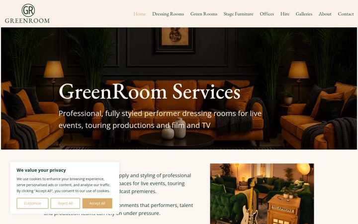 Screenshot of greenroomservices.co.uk