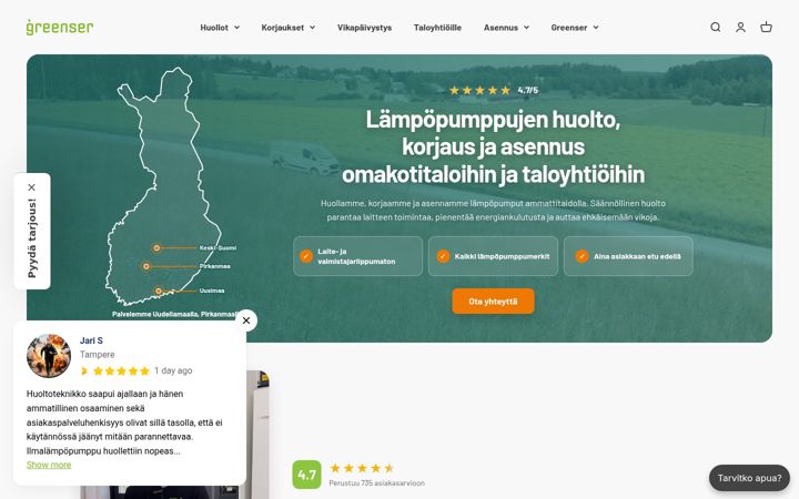 Screenshot of greenser.fi