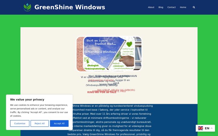 Screenshot of greenshinewindows.com