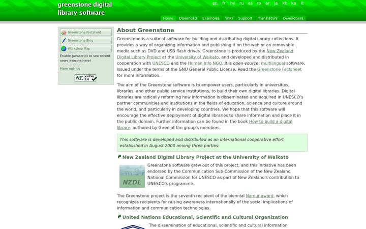Screenshot of greenstone.org
