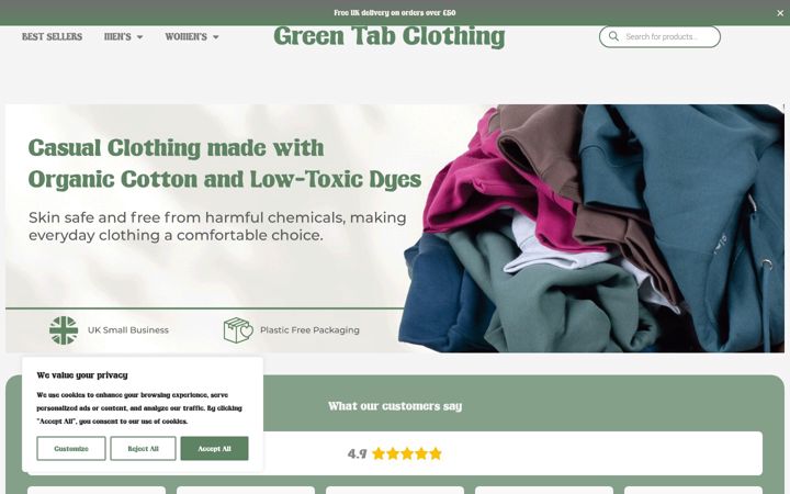 Screenshot of greentabclothing.co.uk