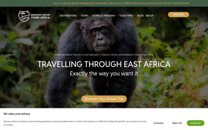 Screenshot of greenwaynaturetours.com