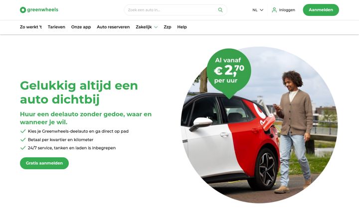 Screenshot of greenwheels.nl