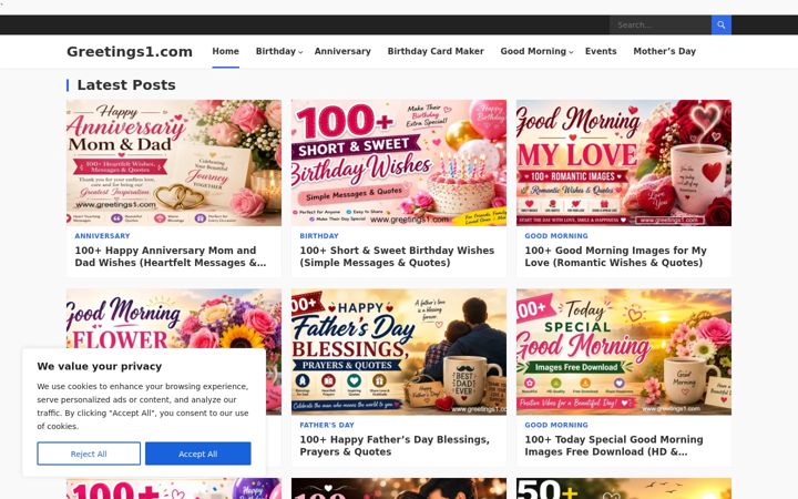 Screenshot of greetings1.com