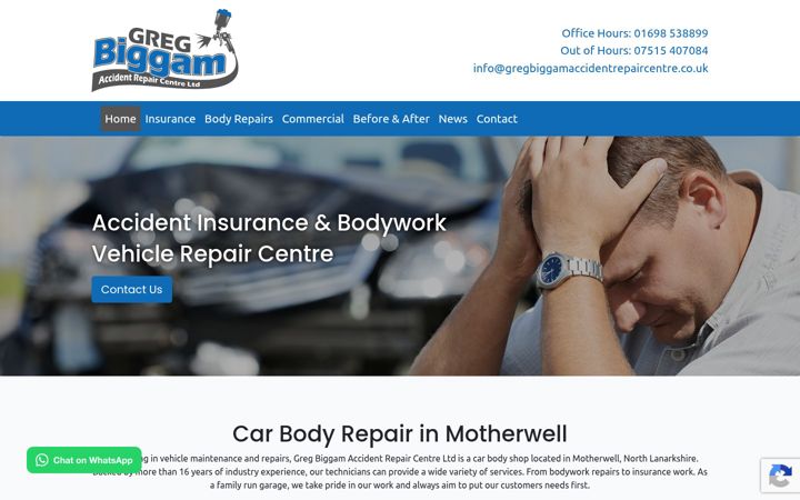 Screenshot of gregbiggamaccidentrepaircentre.co.uk