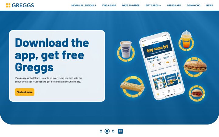 Screenshot of greggs.com