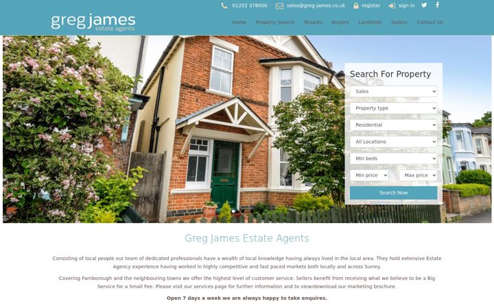 Screenshot of gregjamesestateagents.co.uk