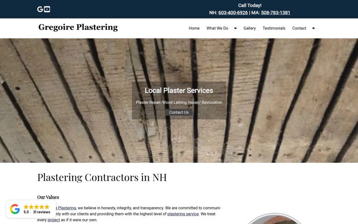 Screenshot of gregoireplastering.com