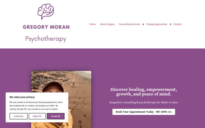 Screenshot of gregorymoranpsychotherapy.com
