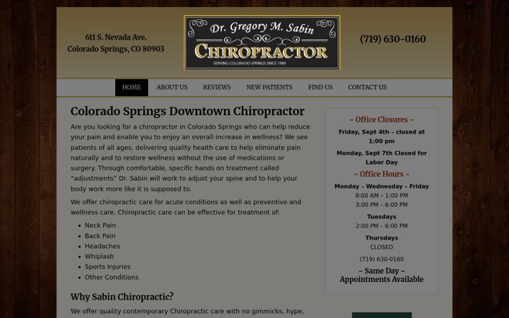 Screenshot of gregsabinchiropractic.com