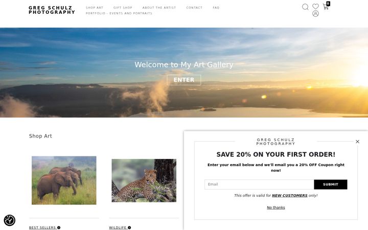 Screenshot of gregschulzphotography.com