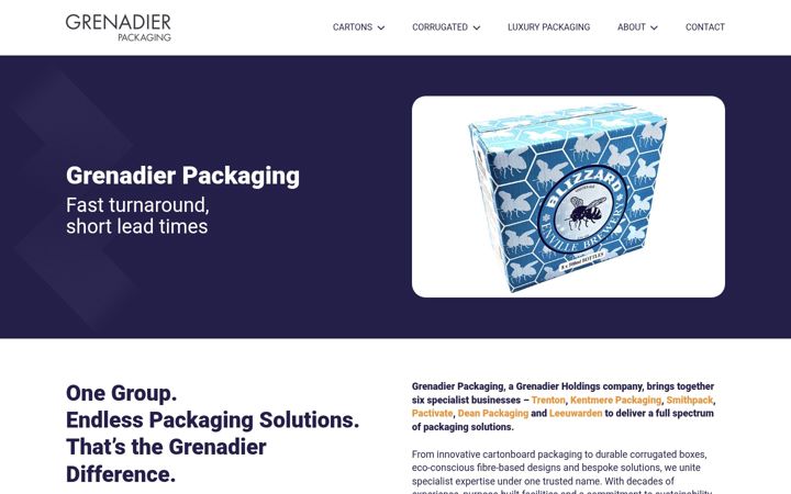 Screenshot of grenadierpackaging.com