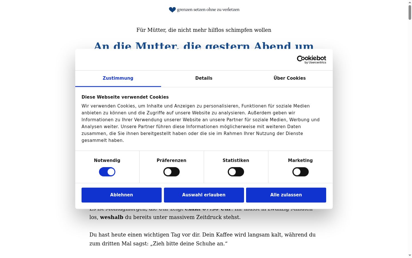 Screenshot of the consent banner shown before any interaction