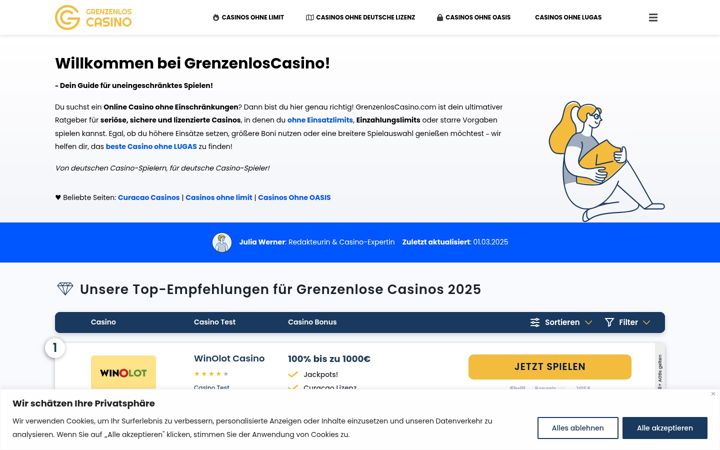 Screenshot of grenzenloscasino.com