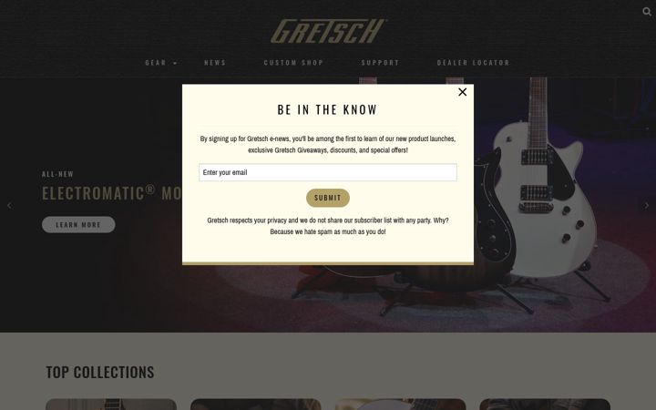 Screenshot of gretschguitars.com