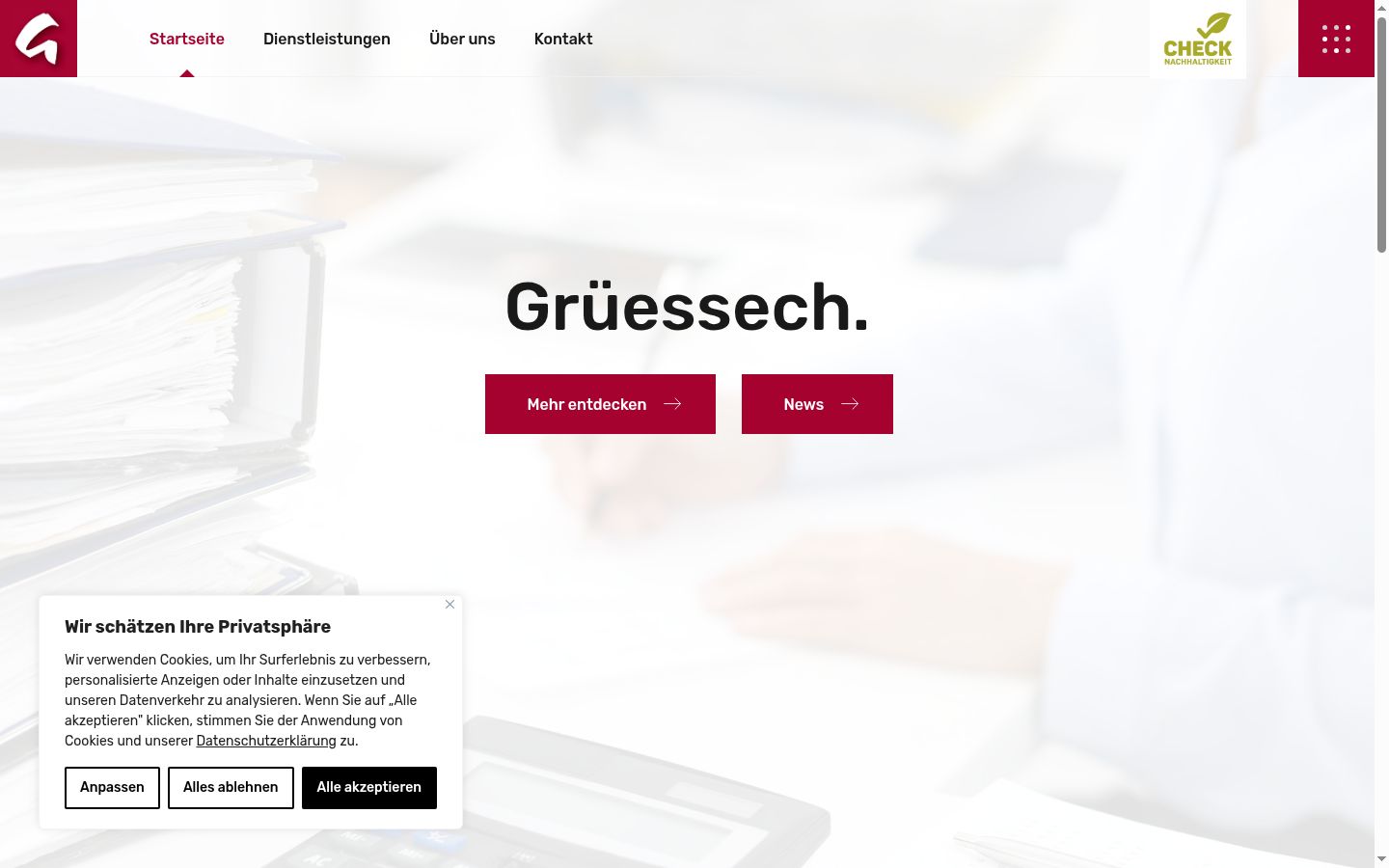Screenshot des Einwilligungsbanners vor jeglicher Interaktion