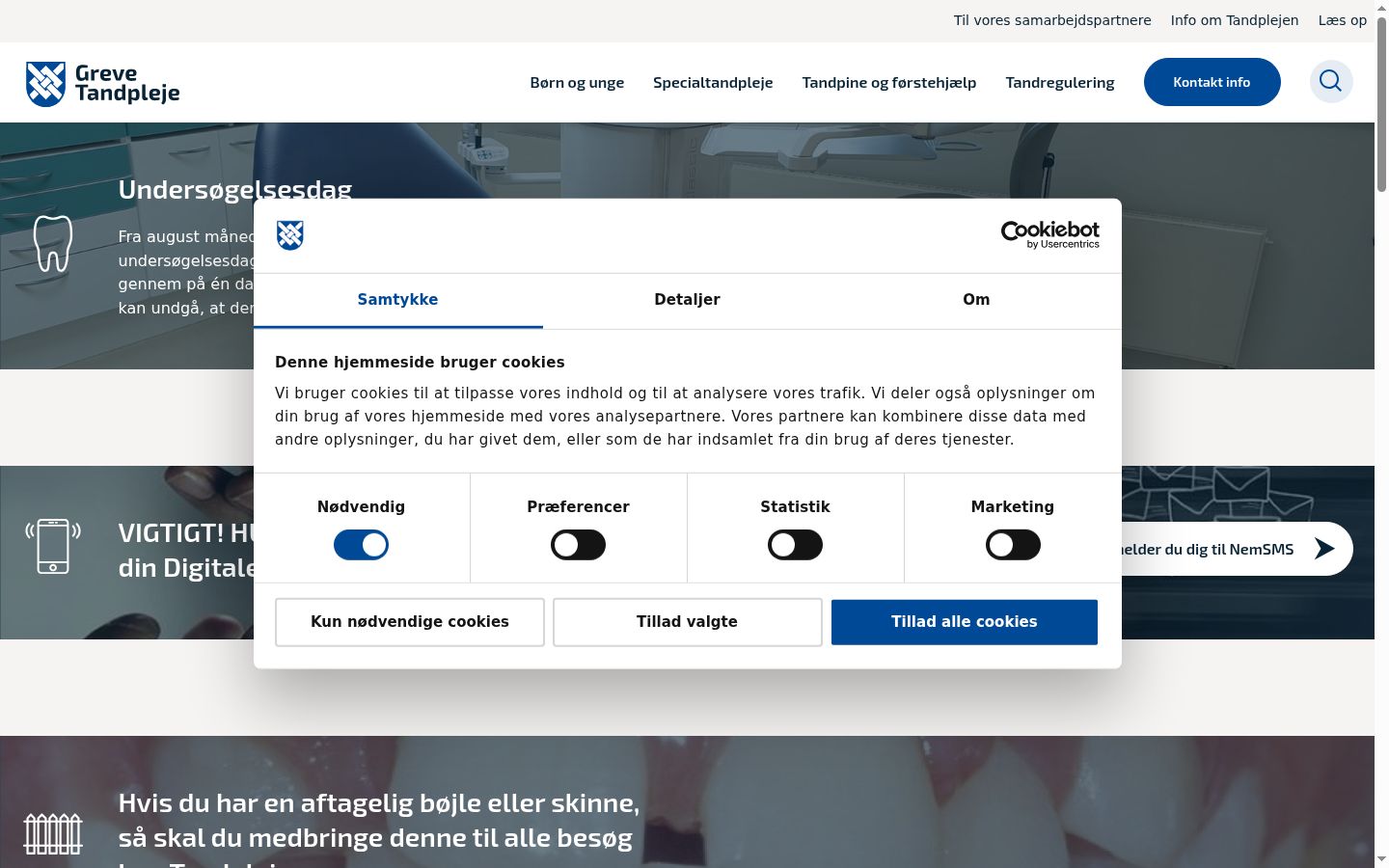 Skjermbilde av samtykkebanneret slik det vises før noen interaksjon