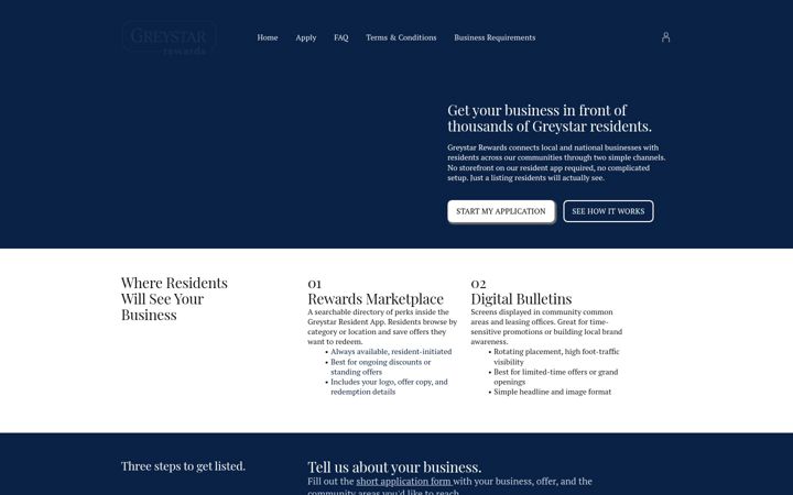 Screenshot of greystarlocalperks.com
