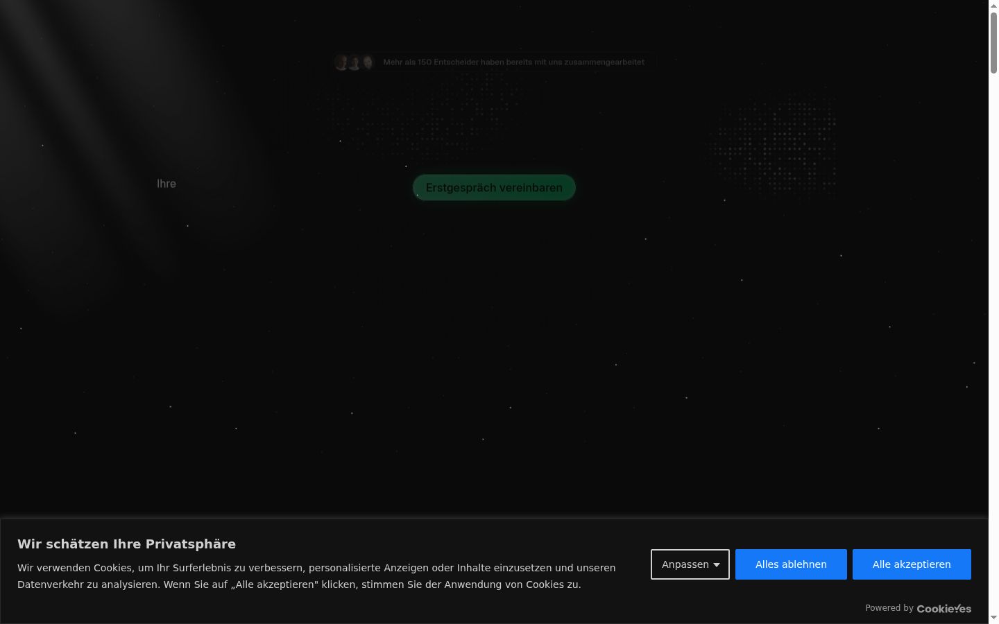 Screenshot of the consent banner shown before any interaction
