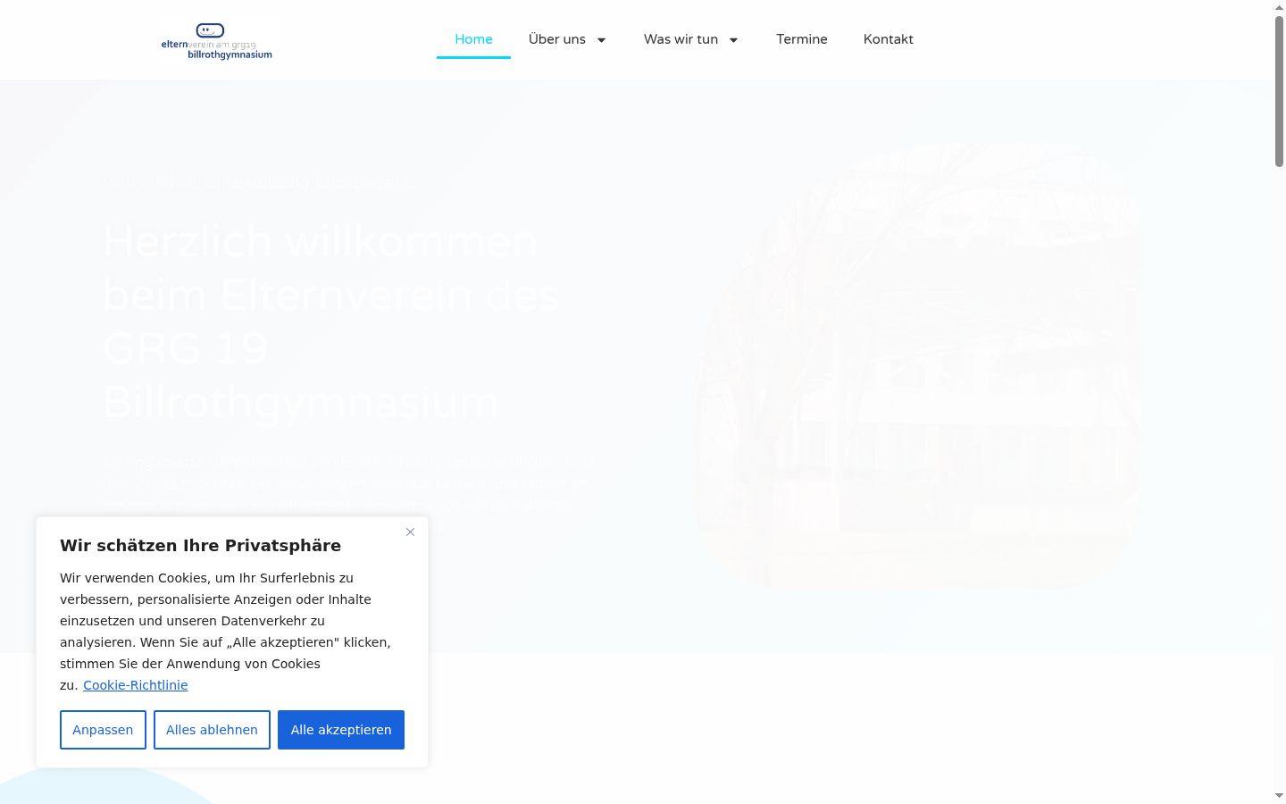 Captura de ecrã do banner de consentimento apresentado antes de qualquer interação