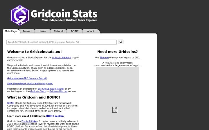 Screenshot of gridcoinstats.eu