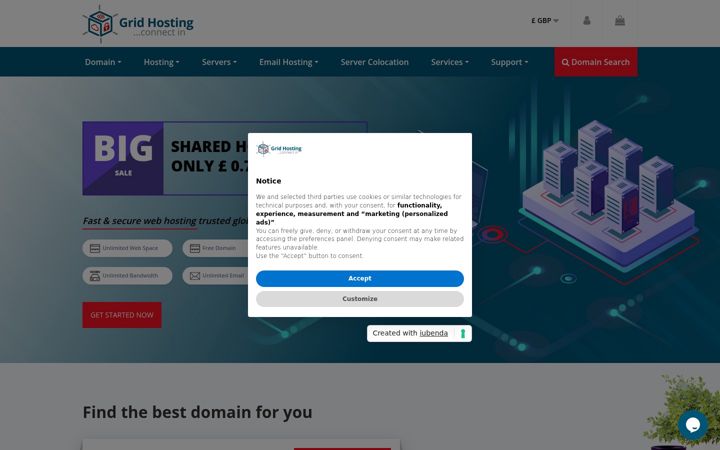 Ekrano kopija gridhosting.co.uk
