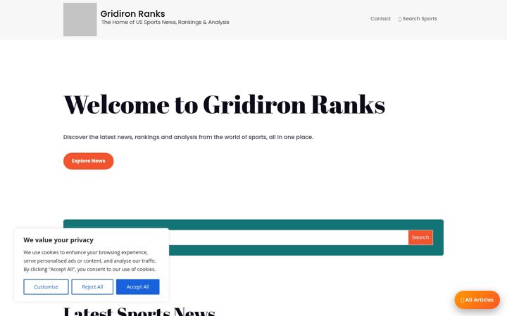 Screenshot of gridironranks.com