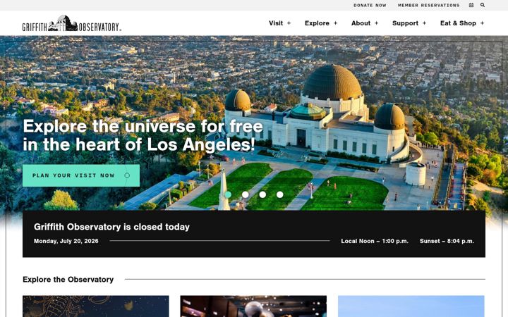 Screenshot of griffithobservatory.org