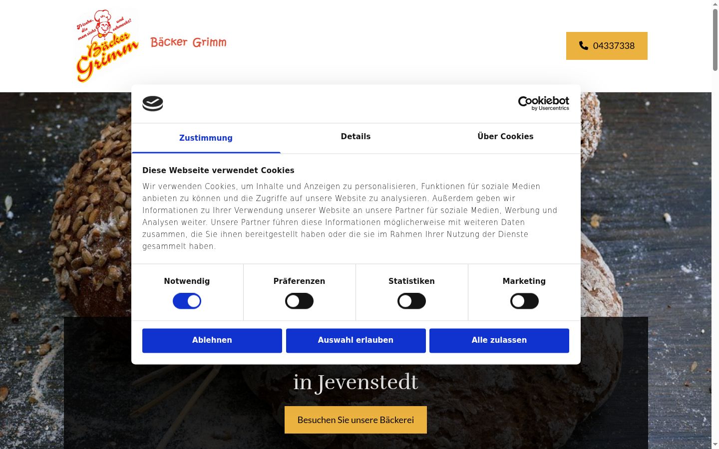 Screenshot del banner di consenso mostrato prima di qualsiasi interazione