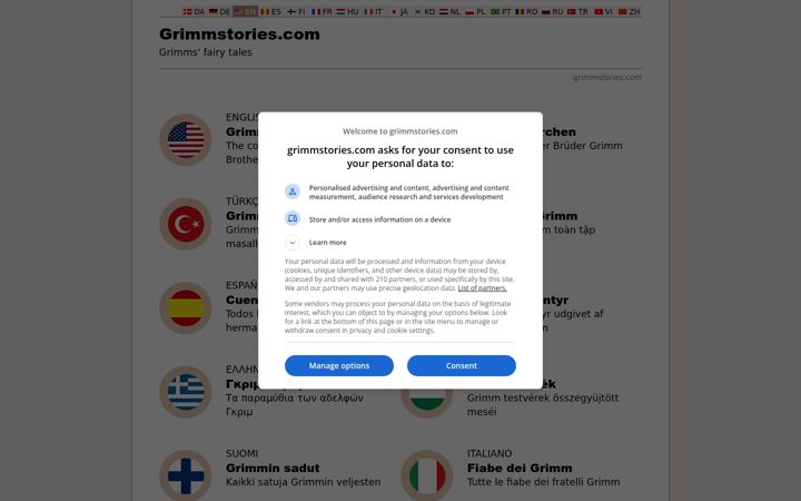 Screenshot of grimmstories.com