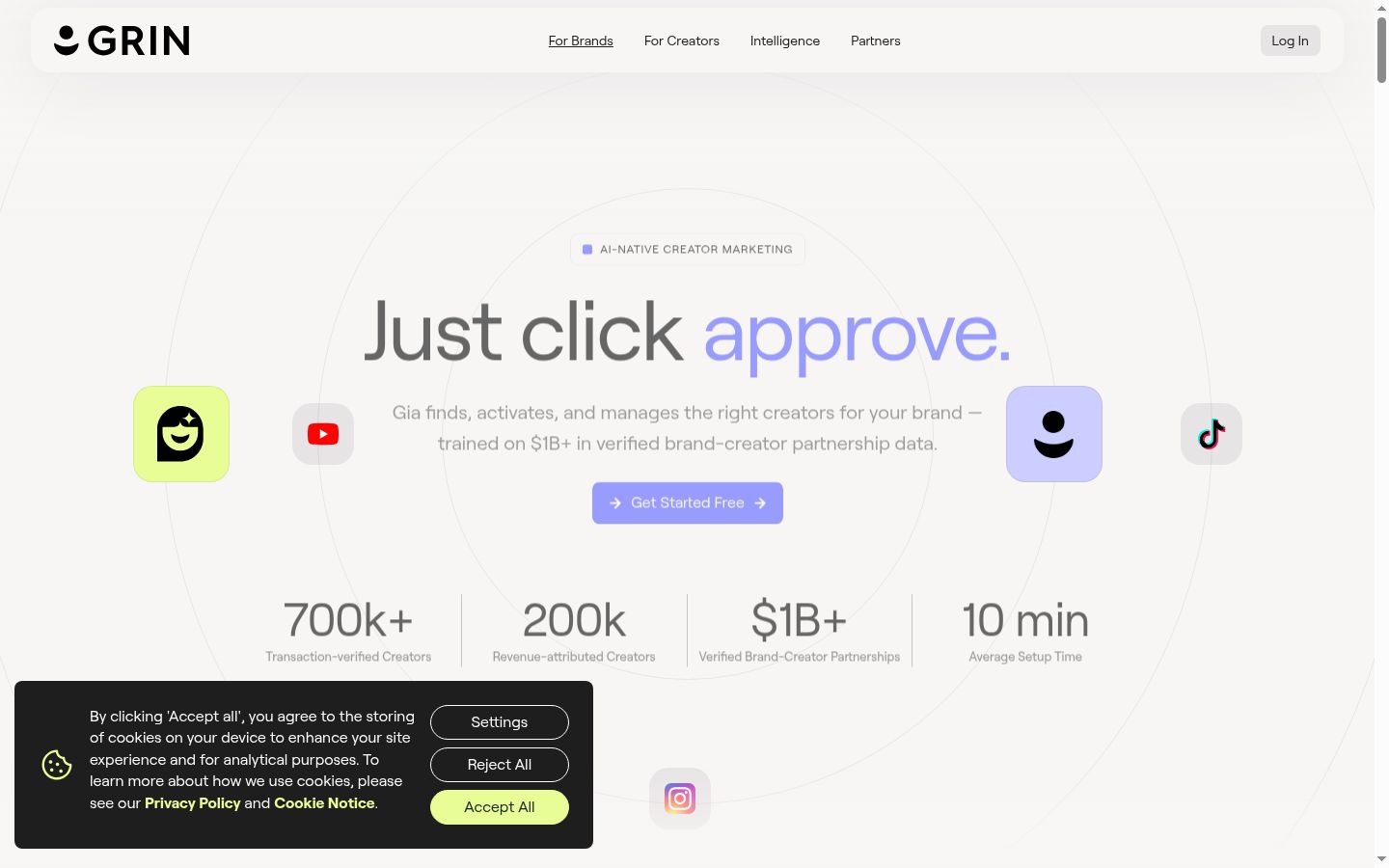 Screenshot of the consent banner shown before any interaction