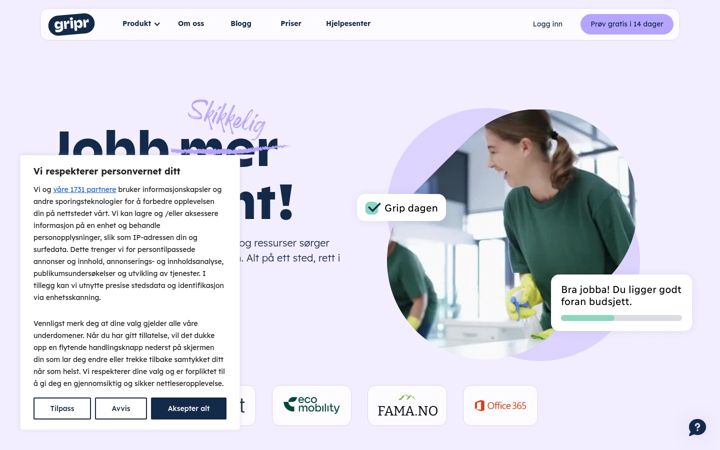 Screenshot of gripr.no