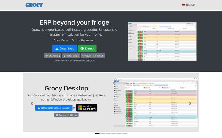 Screenshot of grocy.info