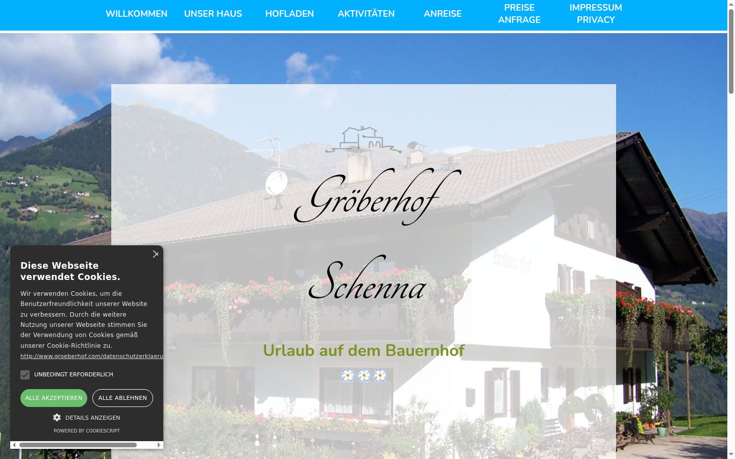 Screenshot del banner di consenso mostrato prima di qualsiasi interazione