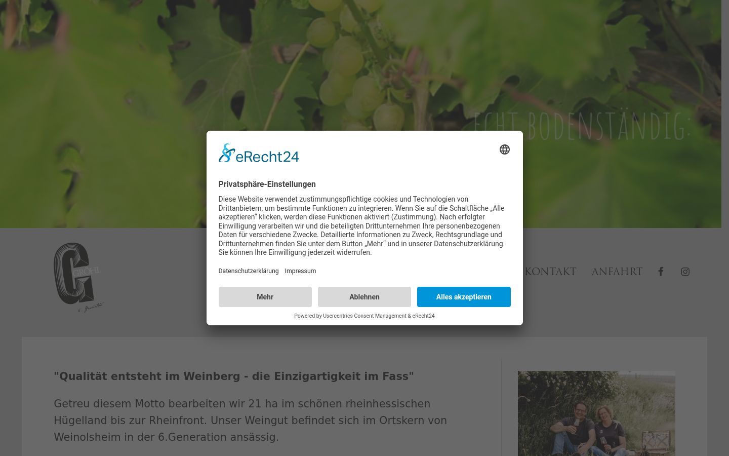 Captura de ecrã do banner de consentimento apresentado antes de qualquer interação