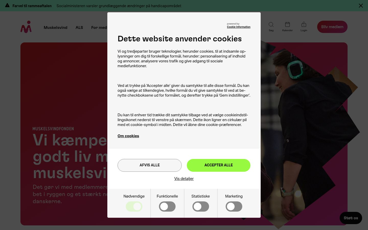 Posnetek zaslona pasice za privolitev, prikazane pred kakršno koli interakcijo