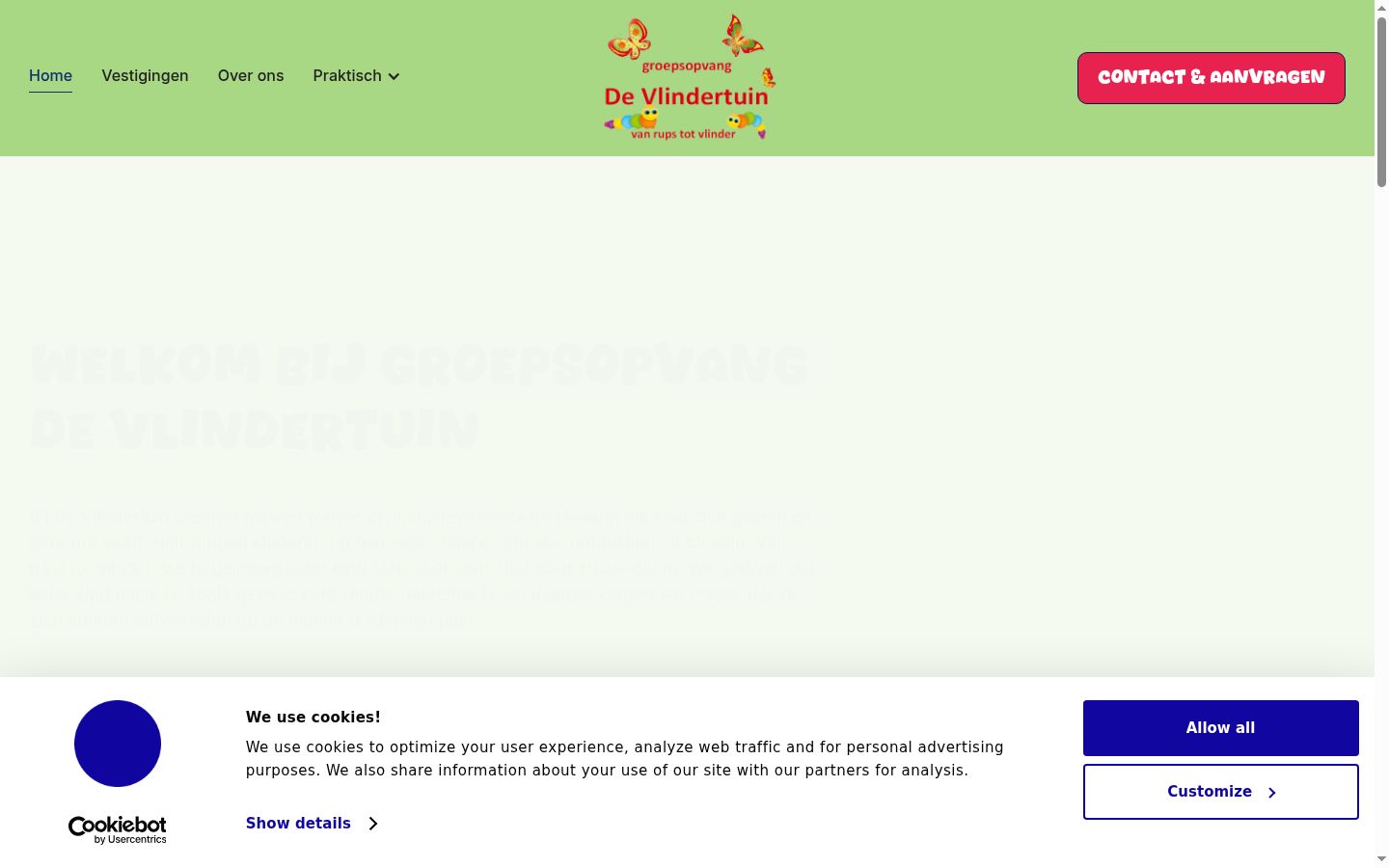 Screenshot van de toestemmingsbanner zoals getoond vóór enige interactie