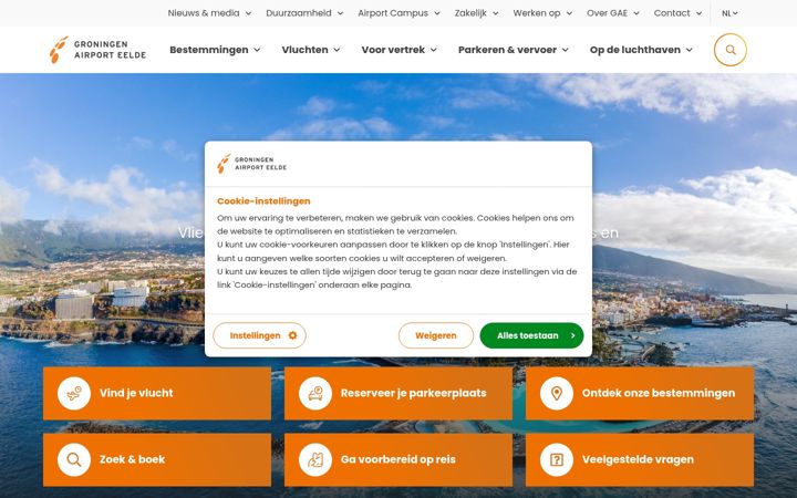 Screenshot of groningenairport.nl