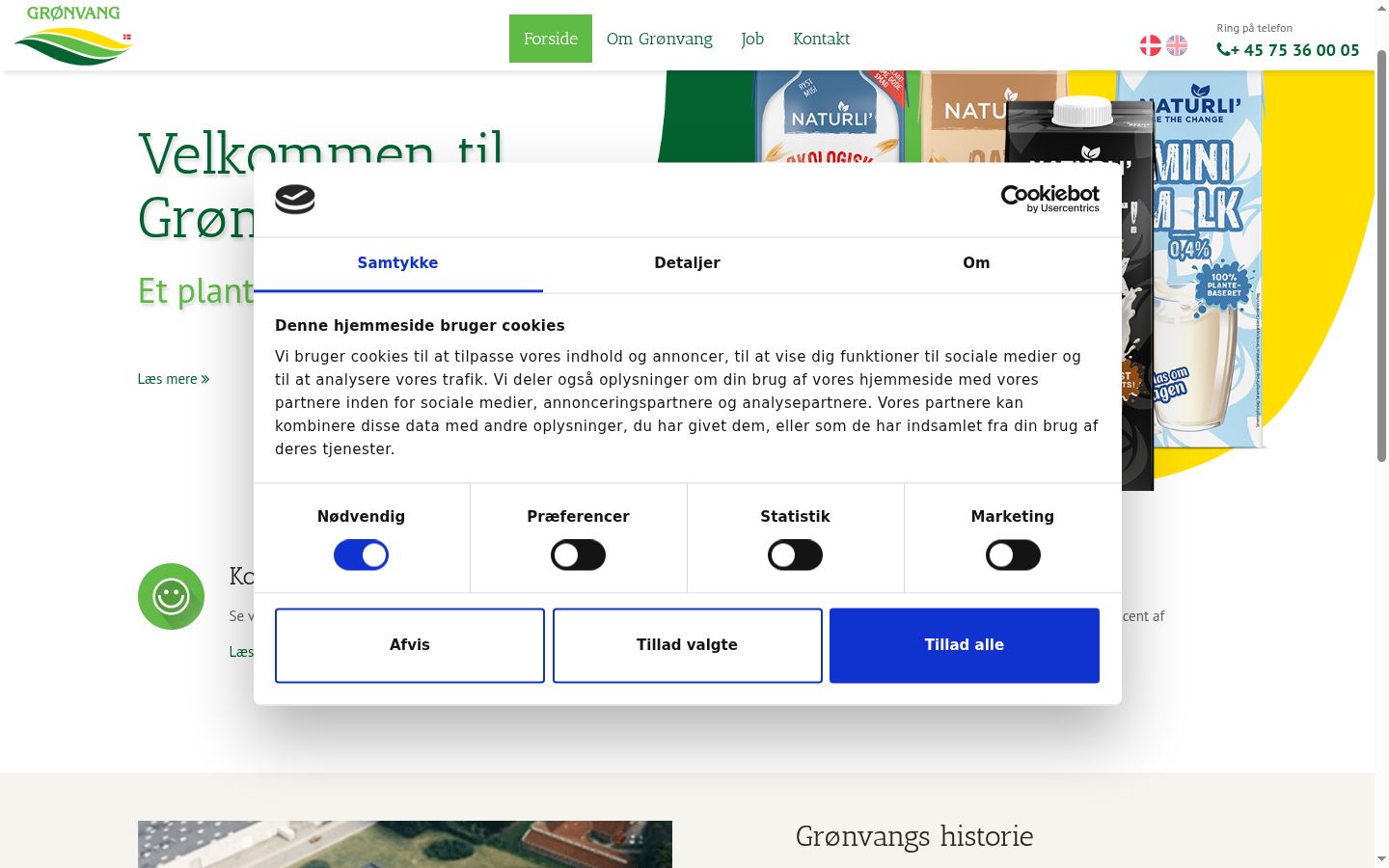 Skærmbillede af samtykkebanneret, som det blev vist før nogen interaktion