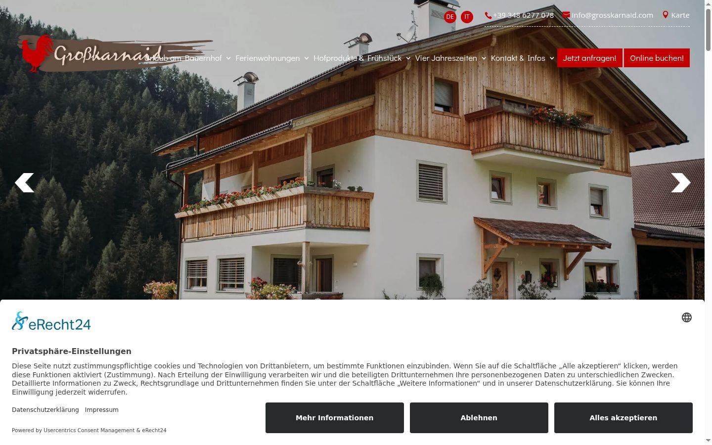 Screenshot del banner di consenso mostrato prima di qualsiasi interazione