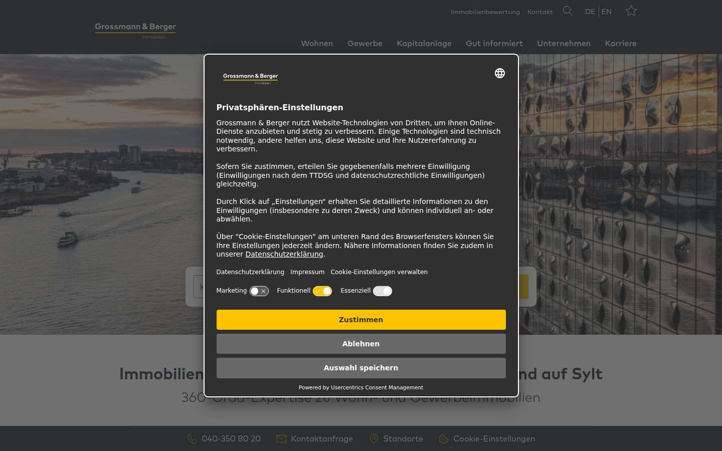 Screenshot del banner di consenso mostrato prima di qualsiasi interazione