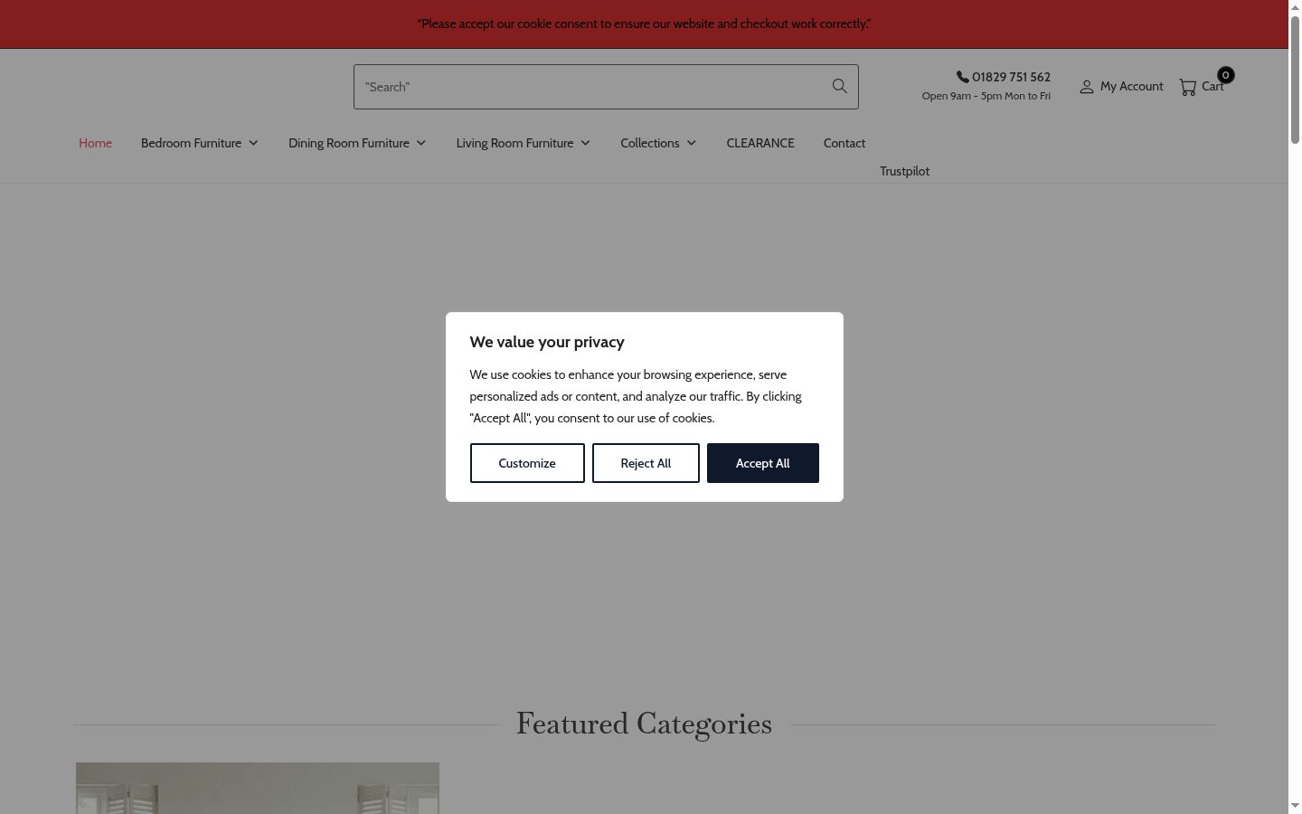 Screenshot of the consent banner shown before any interaction
