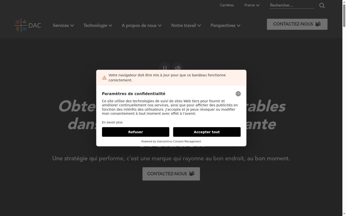 Snímka obrazovky banera súhlasu zobrazeného pred akoukoľvek interakciou