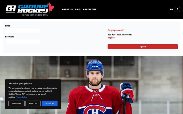Screenshot of groupehockey.com