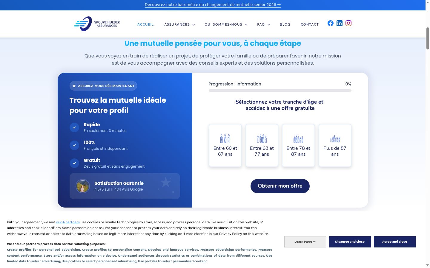 Screenshot del banner di consenso mostrato prima di qualsiasi interazione