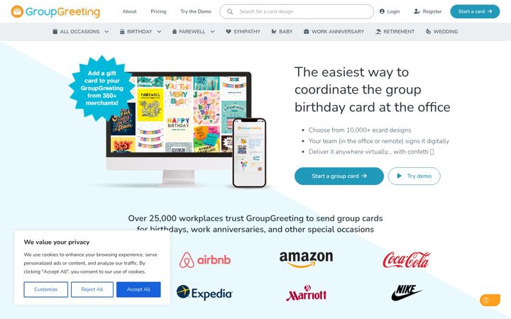 Screenshot of groupgreeting.com