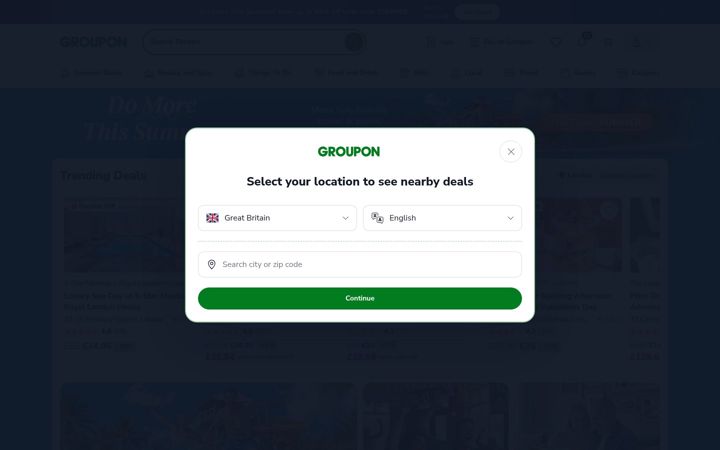 Captură de ecran a groupon.co.uk