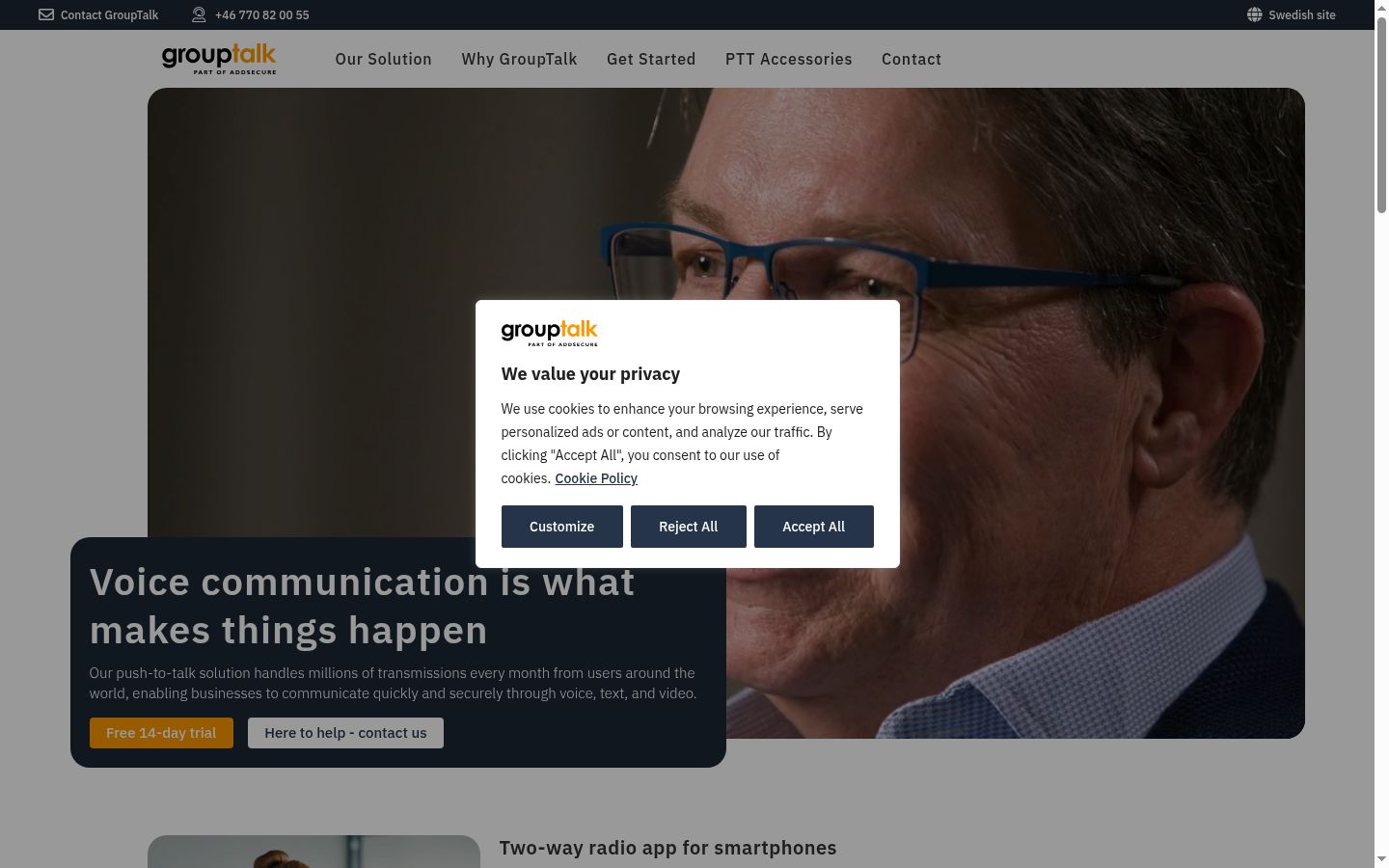 Captura de ecrã do banner de consentimento apresentado antes de qualquer interação